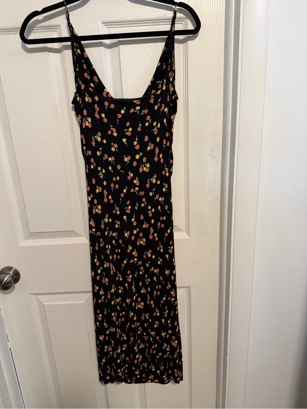 Black Floral Slip Dress with orange & Yellow Accent Print